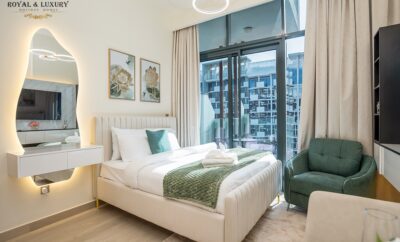 Minimalist Styled Studio with Skyline View of Dubai